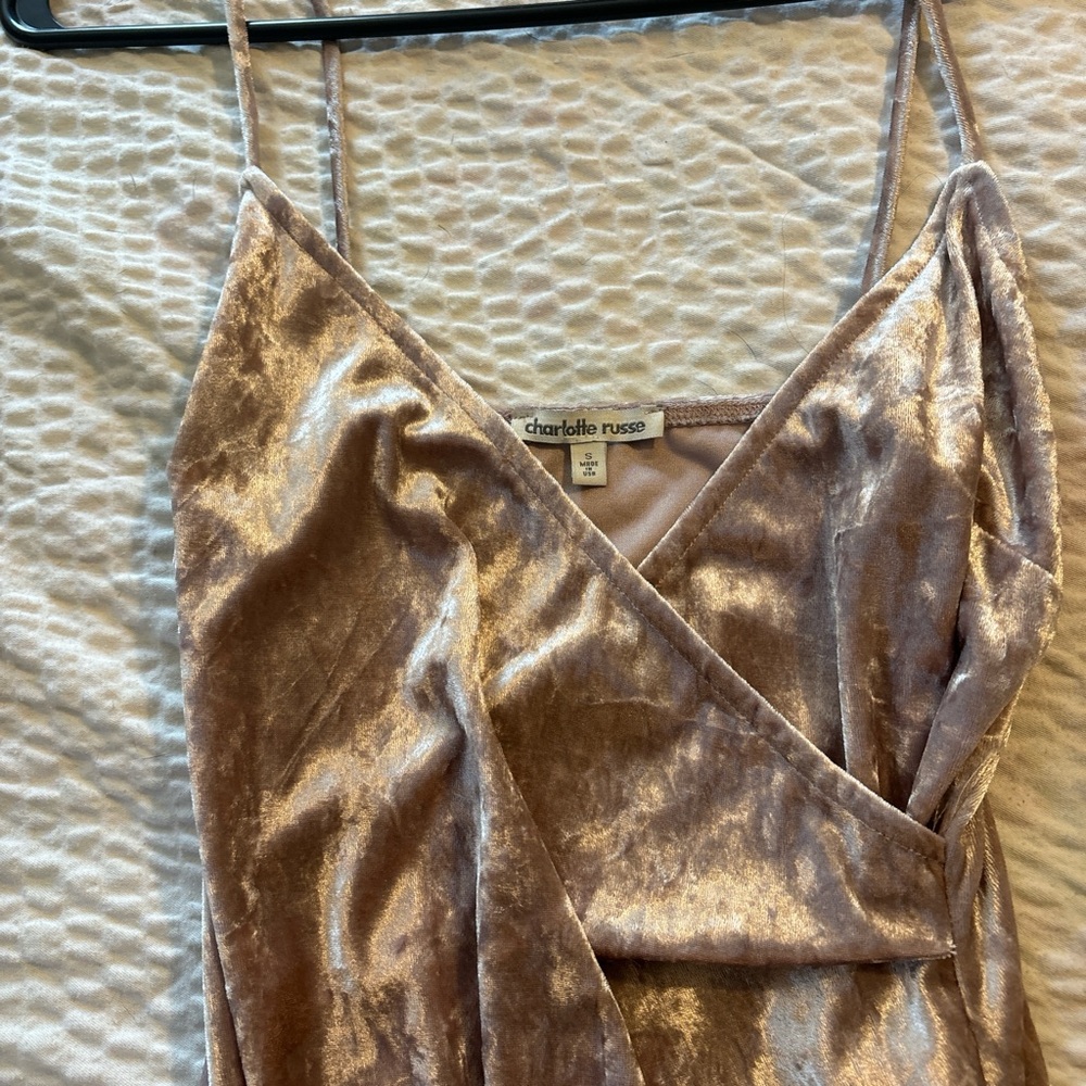 Charlotte Russe Blush Velvet Spaghetti Strap Dress